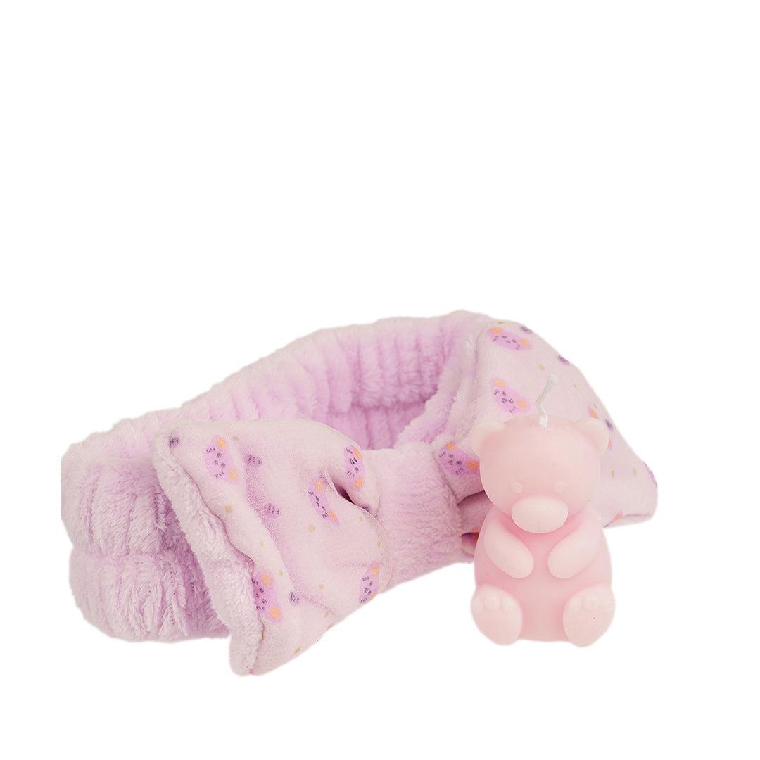 COFFRET | BANDEAU MAQUILLAGE + BOUGIE OURS VIOLET - Mayshka