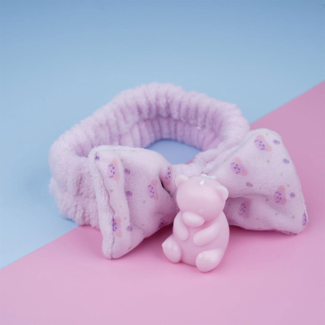 COFFRET | BANDEAU MAQUILLAGE + BOUGIE OURS VIOLET - Mayshka