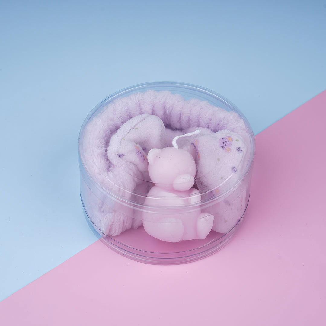 COFFRET | BANDEAU MAQUILLAGE + BOUGIE OURS VIOLET - Mayshka